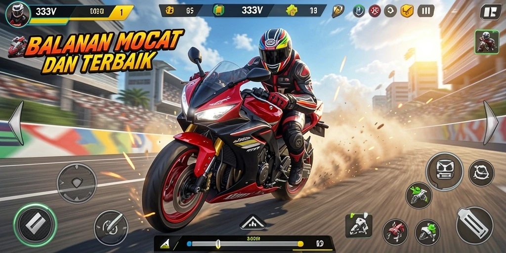 Gameplay mendebarkan dari balapan motor di 333V.