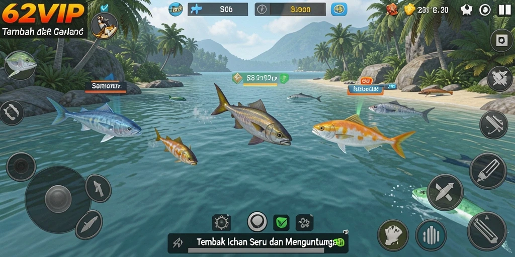 Screenshot menampilkan gameplay seru dalam menangkap ikan.