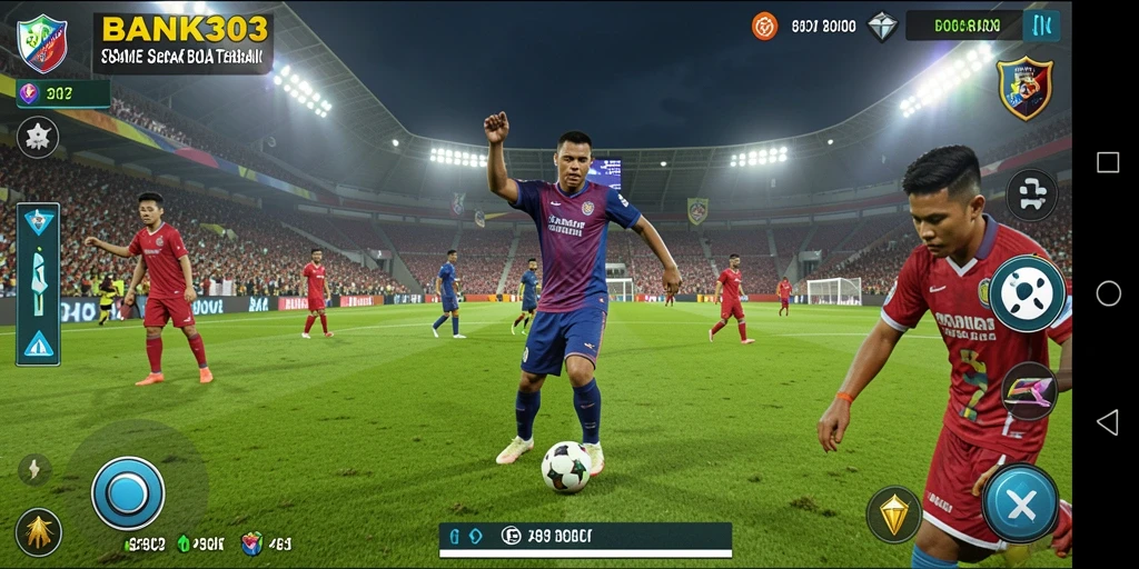 Screenshot utama BANK303 menampilkan gameplay sepak bola yang seru dan mendebarkan.