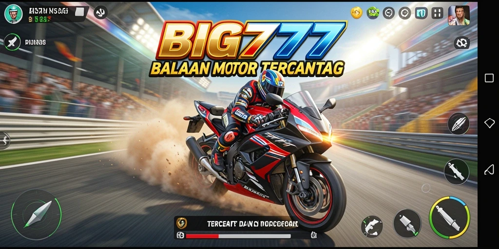 Screenshot menampilkan gameplay mendebarkan dari BIG777 dalam balapan motor.