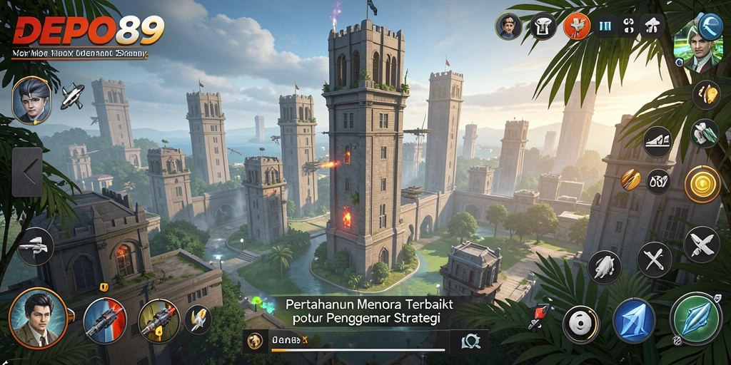 Tampilan gameplay menarik dari DEPO89 saat mempertahankan menara.