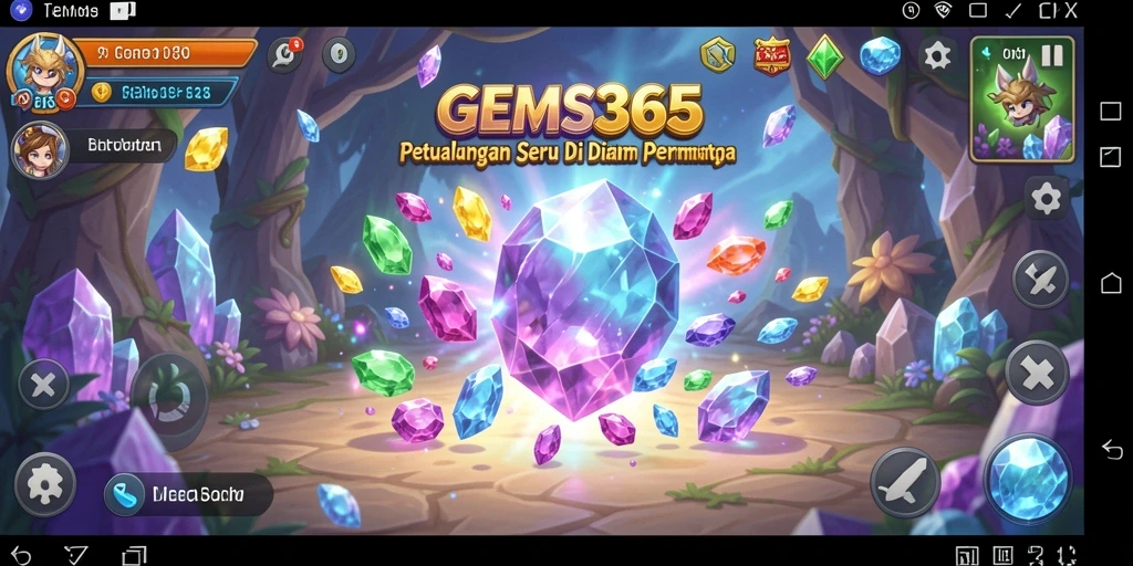 Screenshot gameplay GEMS365 menunjukkan petualangan menakjubkan dan tantangan mendebarkan.