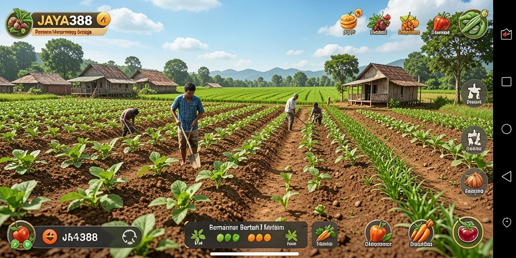 Screenshot gameplay JAYA388 dengan aktivitas bertani yang menyenangkan.