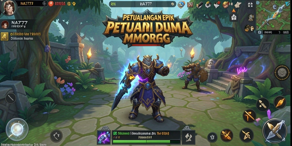 Screenshot NA777 menampilkan pertempuran epik di dunia fantasi.