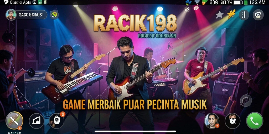 Screenshot menunjukkan gameplay interaktif dengan berbagai pilihan lagu.