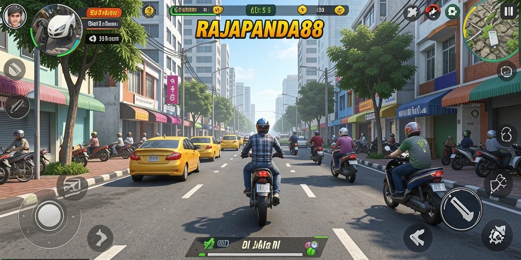 Gambar menampilkan aksi balapan seru di RAJAPANDA88.