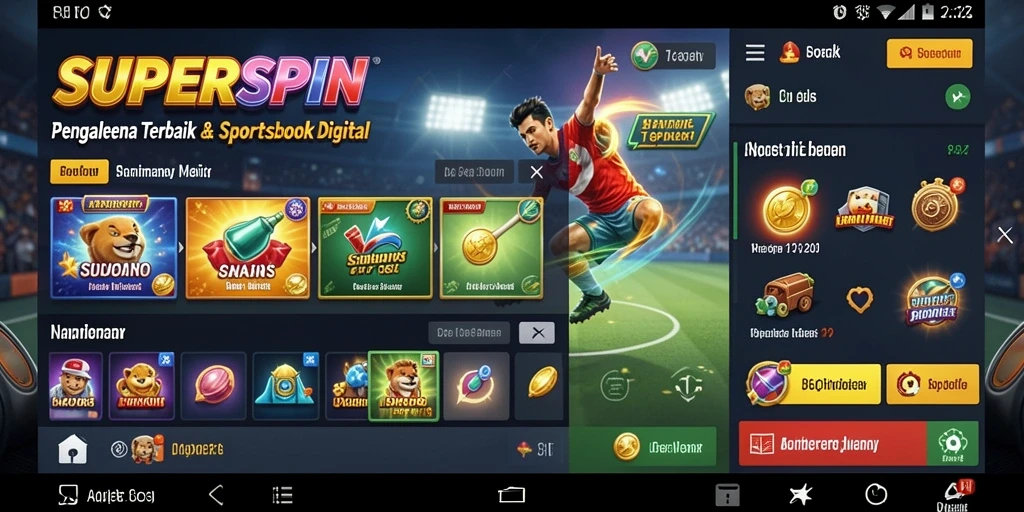 Screenshot utama SUPERSPIN menampilkan gameplay taruhan olahraga yang menarik.