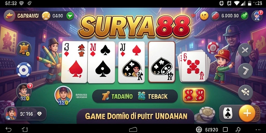Screenshot gameplay SURYA88 menampilkan aksi seru di meja Domino.