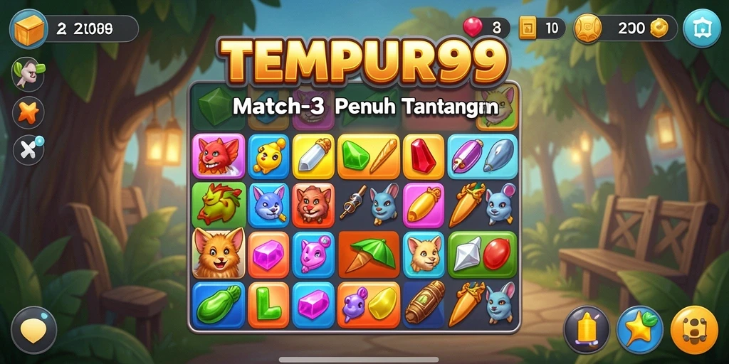 Screenshot gameplay TEMPUR99 yang menampilkan aksi mencocokkan bentuk.